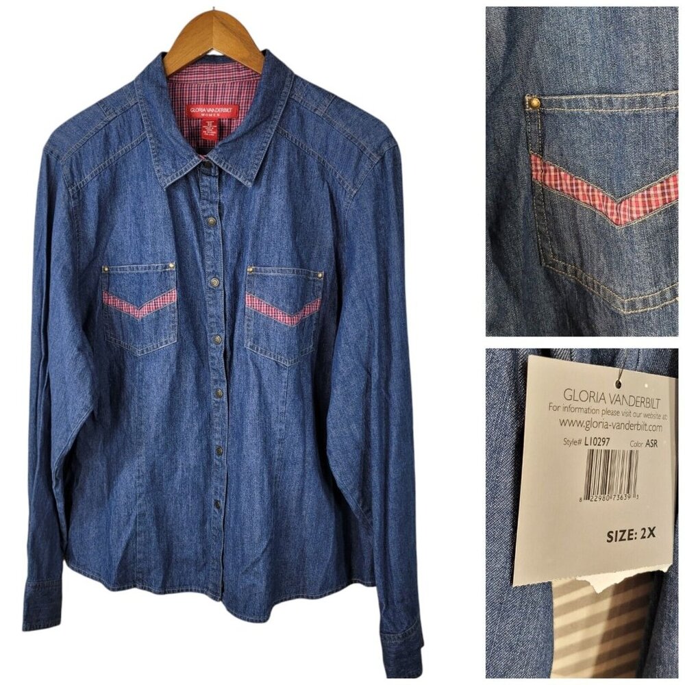 NEW Denim Blue Jean Top Shacket Shirt Plus 2X 18/20 Western Pocket Shacket Snap